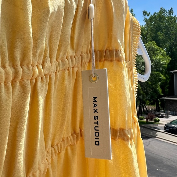 🆕 Max Studio Cornsilk Yellow Sleeveless Lightweight Ruffle Office Trim Blouse S - Picture 12 of 14